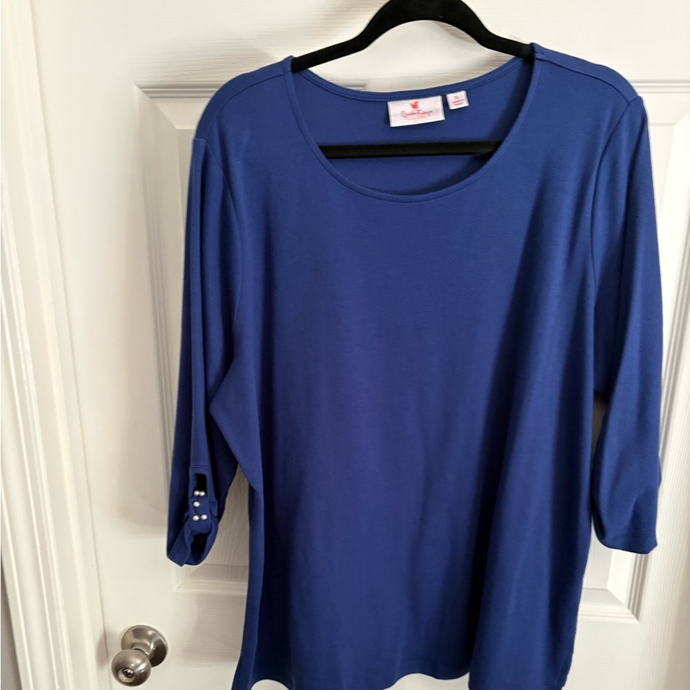Quacker Factory Royal Blue 3/4 Sleeve Scoop Neck Tunic